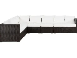 Lounge Set Rattan Braun 8-Sitzer Modular Auflagen Beige Xxl