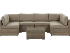 Lounge Set Rattan Braun 6-Sitzer Modular Auflagen Braun Belvedere