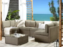 Lounge Set Rattan Braun 6-Sitzer Modular Auflagen Braun Belvedere