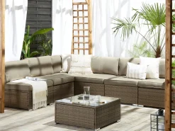 Lounge Set Rattan Braun 6-Sitzer Modular Auflagen Braun Belvedere