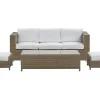 Lounge Set Rattan Braun 5-Sitzer Auflagen Weis Belluno