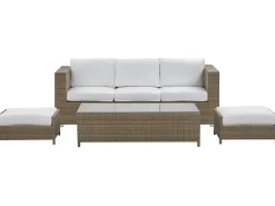 Lounge Set Rattan Braun 5-Sitzer Auflagen Weis Belluno