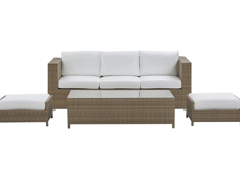 Lounge Set Rattan Braun 5-Sitzer Auflagen Weis Belluno