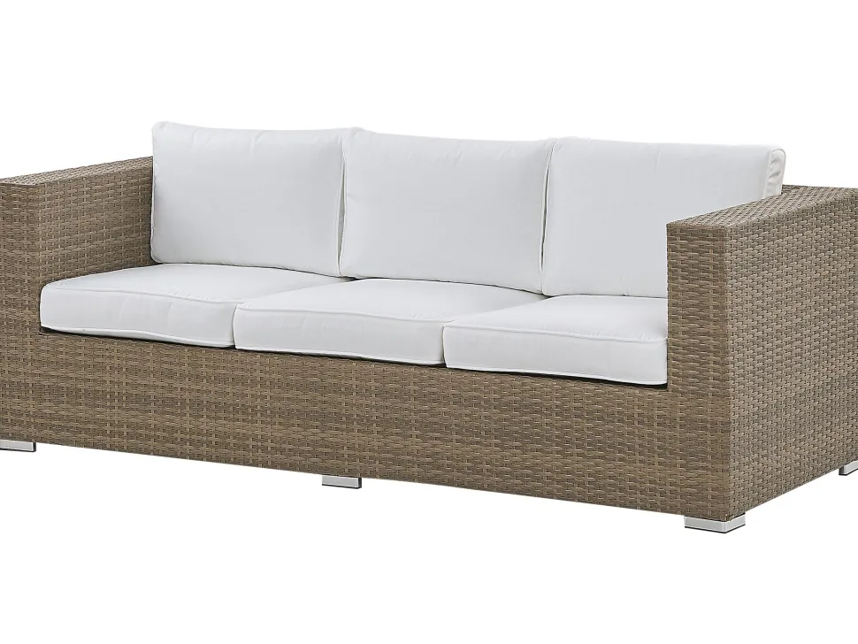 Lounge Set Rattan Braun 5-Sitzer Auflagen Weis Belluno
