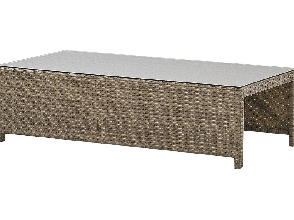Lounge Set Rattan Braun 5-Sitzer Auflagen Weis Belluno