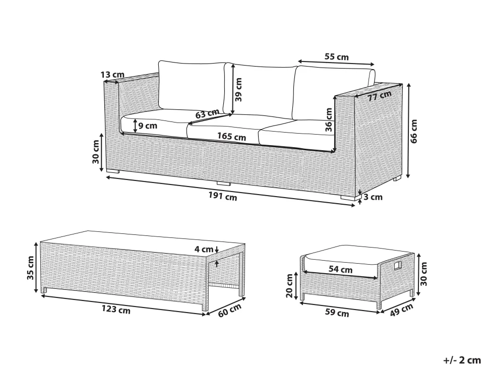 Lounge Set Rattan Braun 5-Sitzer Auflagen Weis Belluno