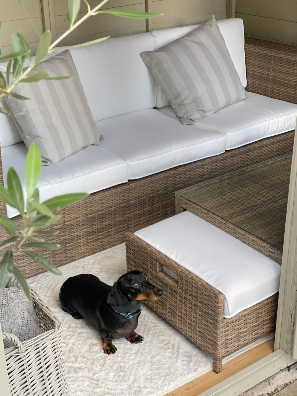 Lounge Set Rattan Braun 5-Sitzer Auflagen Weis Belluno
