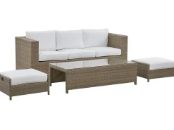 Lounge Set Rattan Braun 5-Sitzer Auflagen Weis Belluno
