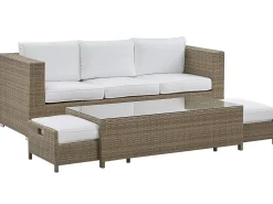 Lounge Set Rattan Braun 5-Sitzer Auflagen Weis Belluno