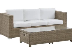 Lounge Set Rattan Braun 5-Sitzer Auflagen Weis Belluno