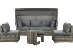 Lounge Set Rattan Dunkelbraun 6-Sitzer Modular Auflagen Grau Corte