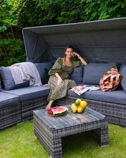 Lounge Set Rattan Dunkelbraun 6-Sitzer Modular Auflagen Grau Corte