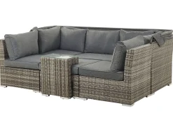 Lounge Set Rattan Dunkelbraun 6-Sitzer Modular Auflagen Grau Corte