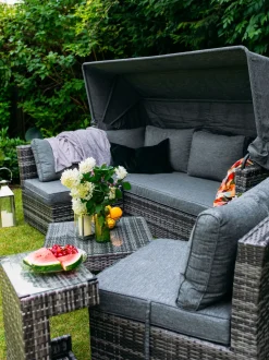 Lounge Set Rattan Dunkelbraun 6-Sitzer Modular Auflagen Grau Corte