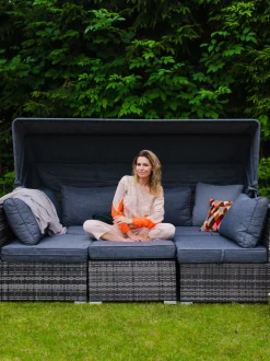 Lounge Set Rattan Dunkelbraun 6-Sitzer Modular Auflagen Grau Corte