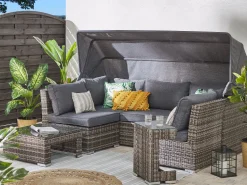 Lounge Set Rattan Dunkelbraun 6-Sitzer Modular Auflagen Grau Corte