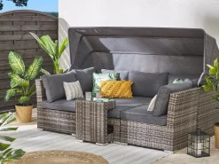 Lounge Set Rattan Dunkelbraun 6-Sitzer Modular Auflagen Grau Corte