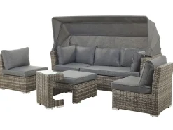 Lounge Set Rattan Dunkelbraun 6-Sitzer Modular Auflagen Grau Corte