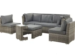 Lounge Set Rattan Dunkelbraun 6-Sitzer Modular Auflagen Grau Corte