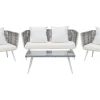 Lounge Set Rattan Grau Meliert 4-Sitzer Auflagen Cremeweis Ragusa