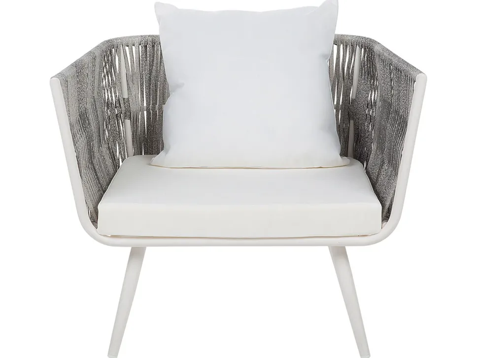 Lounge Set Rattan Grau Meliert 4-Sitzer Auflagen Cremeweis Ragusa