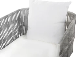 Lounge Set Rattan Grau Meliert 4-Sitzer Auflagen Cremeweis Ragusa