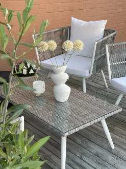 Lounge Set Rattan Grau Meliert 4-Sitzer Auflagen Cremeweis Ragusa