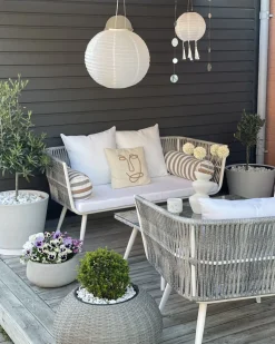 Lounge Set Rattan Grau Meliert 4-Sitzer Auflagen Cremeweis Ragusa