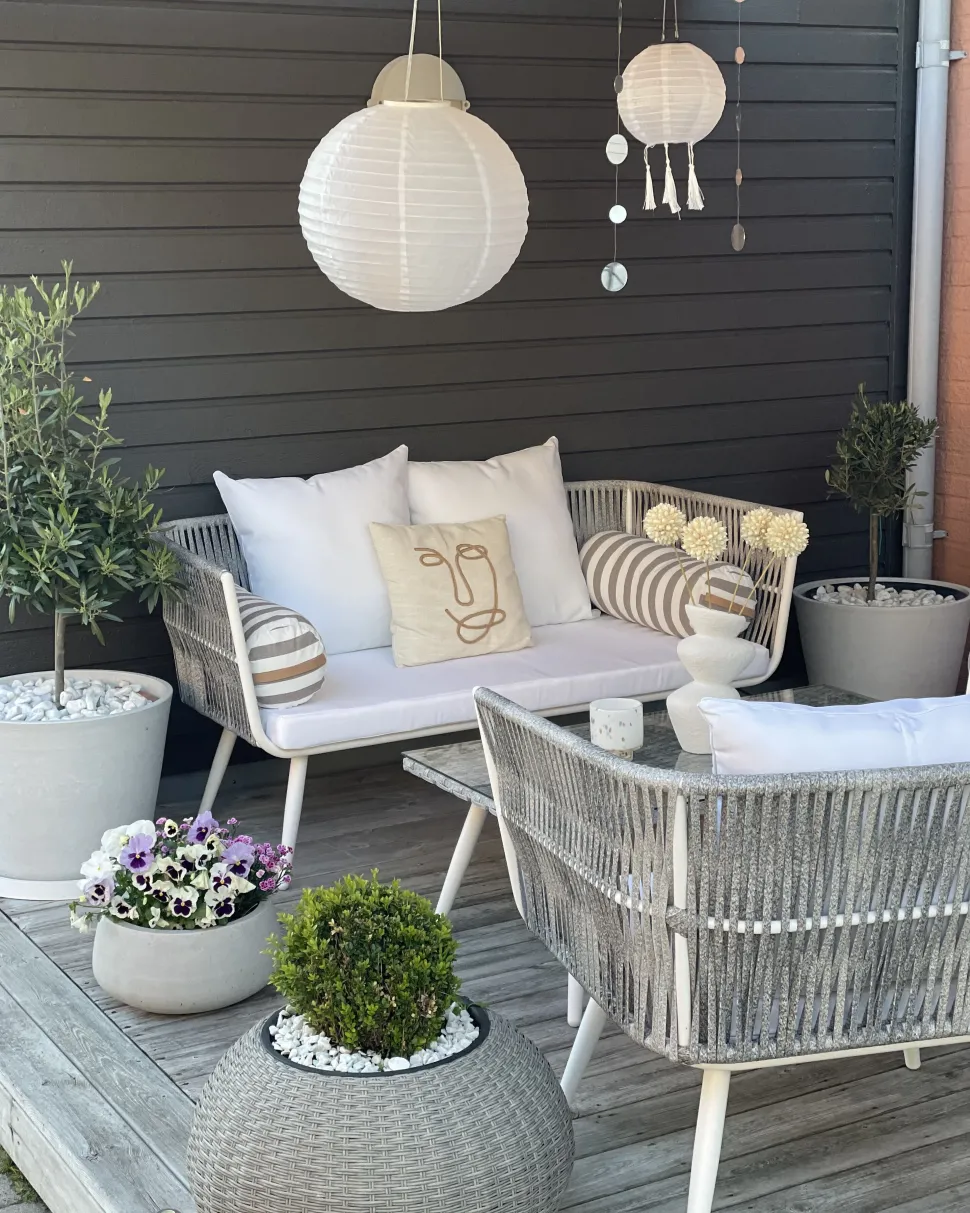 Lounge Set Rattan Grau Meliert 4-Sitzer Auflagen Cremeweis Ragusa