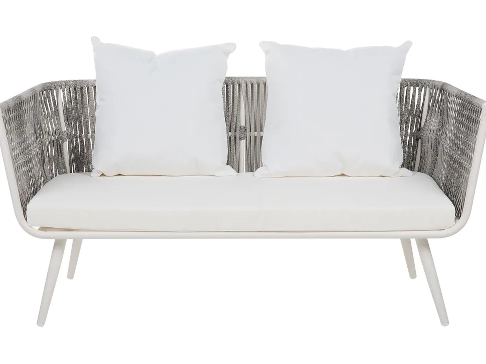 Lounge Set Rattan Grau Meliert 4-Sitzer Auflagen Cremeweis Ragusa