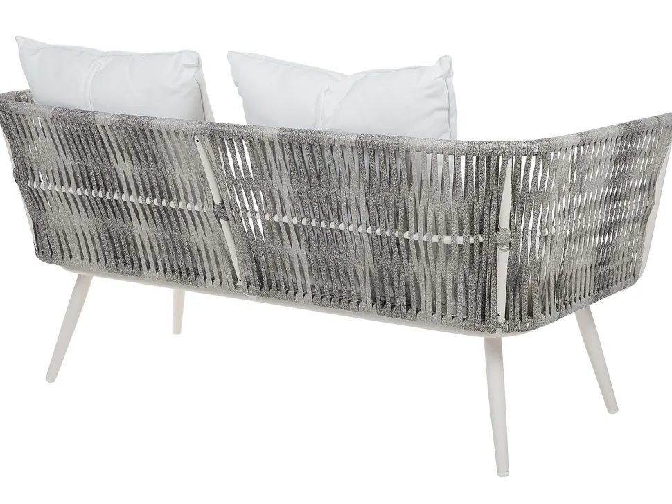 Lounge Set Rattan Grau Meliert 4-Sitzer Auflagen Cremeweis Ragusa