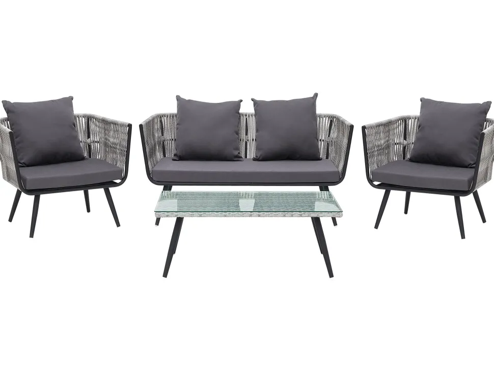 Lounge Set Rattan Grau Meliert 4-Sitzer Auflagen Graphitgrau Ragusa