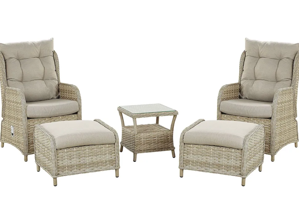 Lounge Set Rattan Hellbraun 2-Sitzer Auflagen Beige Ponza