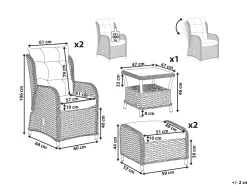 Lounge Set Rattan Hellbraun 2-Sitzer Auflagen Beige Ponza