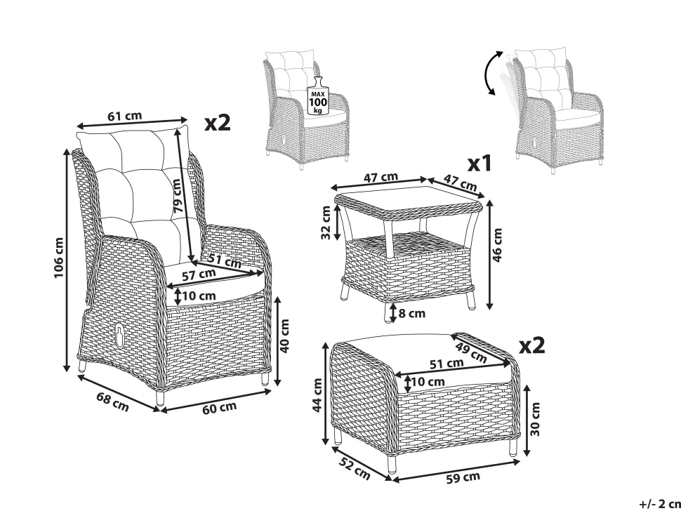 Lounge Set Rattan Hellbraun 2-Sitzer Auflagen Beige Ponza
