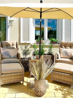 Lounge Set Rattan Hellbraun 2-Sitzer Auflagen Beige Ponza