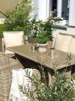 Lounge Set Rattan Hellbraun 2-Sitzer Auflagen Beige Ponza