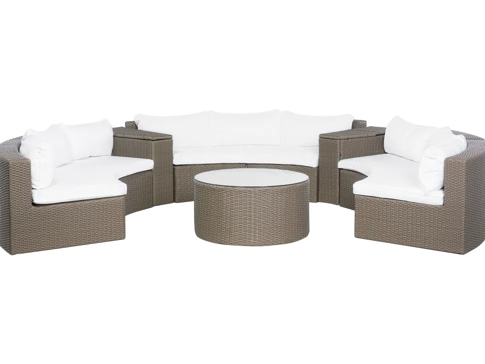 Lounge Set Rattan Hellbraun 9-Sitzer Rund Auflagen Weis Severo