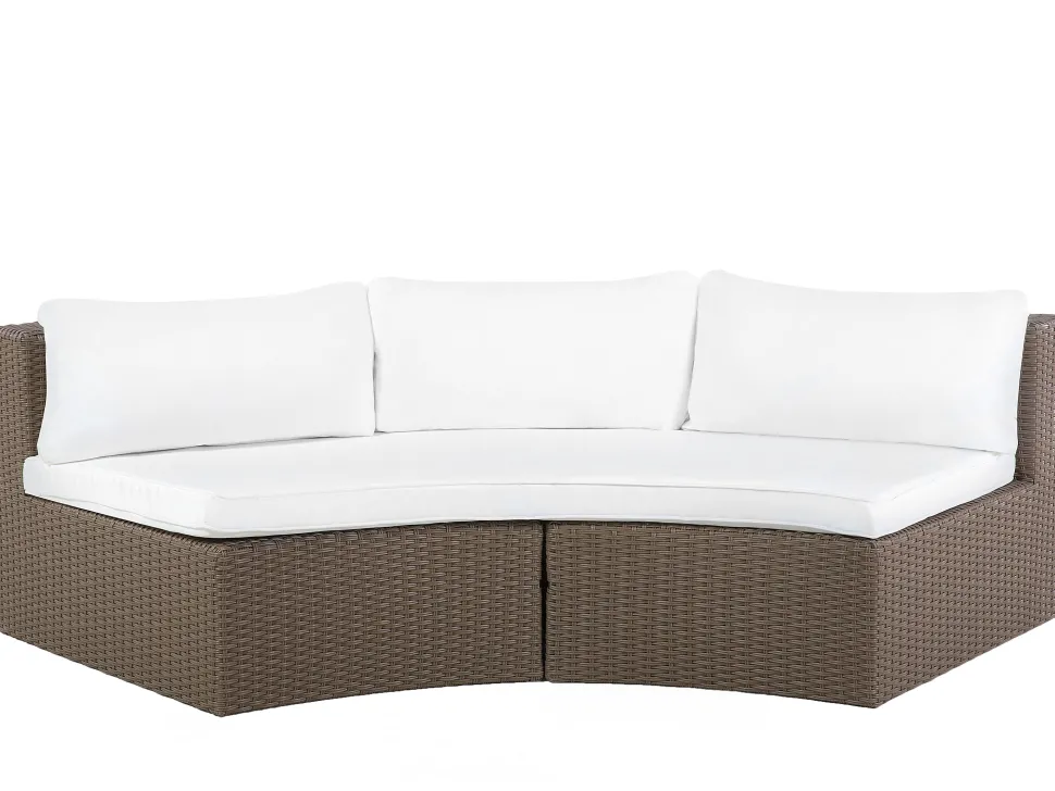 Lounge Set Rattan Hellbraun 9-Sitzer Rund Auflagen Weis Severo