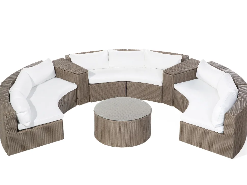 Lounge Set Rattan Hellbraun 9-Sitzer Rund Auflagen Weis Severo