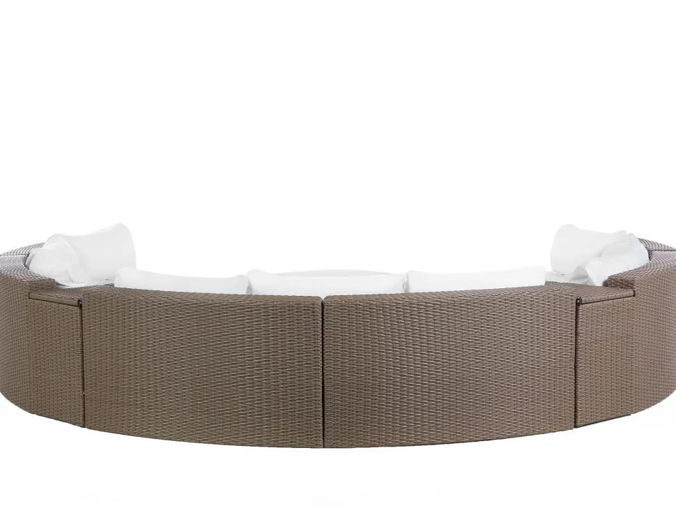 Lounge Set Rattan Hellbraun 9-Sitzer Rund Auflagen Weis Severo