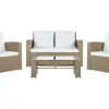 Lounge Set Rattan Hellbraun 4-Sitzer Auflagen Cremeweis Luca
