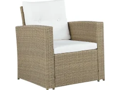 Lounge Set Rattan Hellbraun 4-Sitzer Auflagen Cremeweis Luca