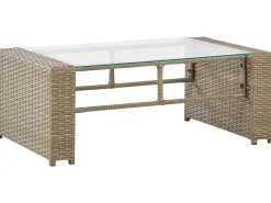 Lounge Set Rattan Hellbraun 4-Sitzer Auflagen Cremeweis Luca