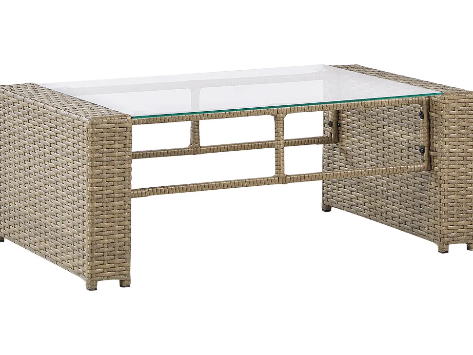 Lounge Set Rattan Hellbraun 4-Sitzer Auflagen Cremeweis Luca
