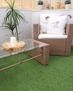 Lounge Set Rattan Hellbraun 4-Sitzer Auflagen Cremeweis Luca