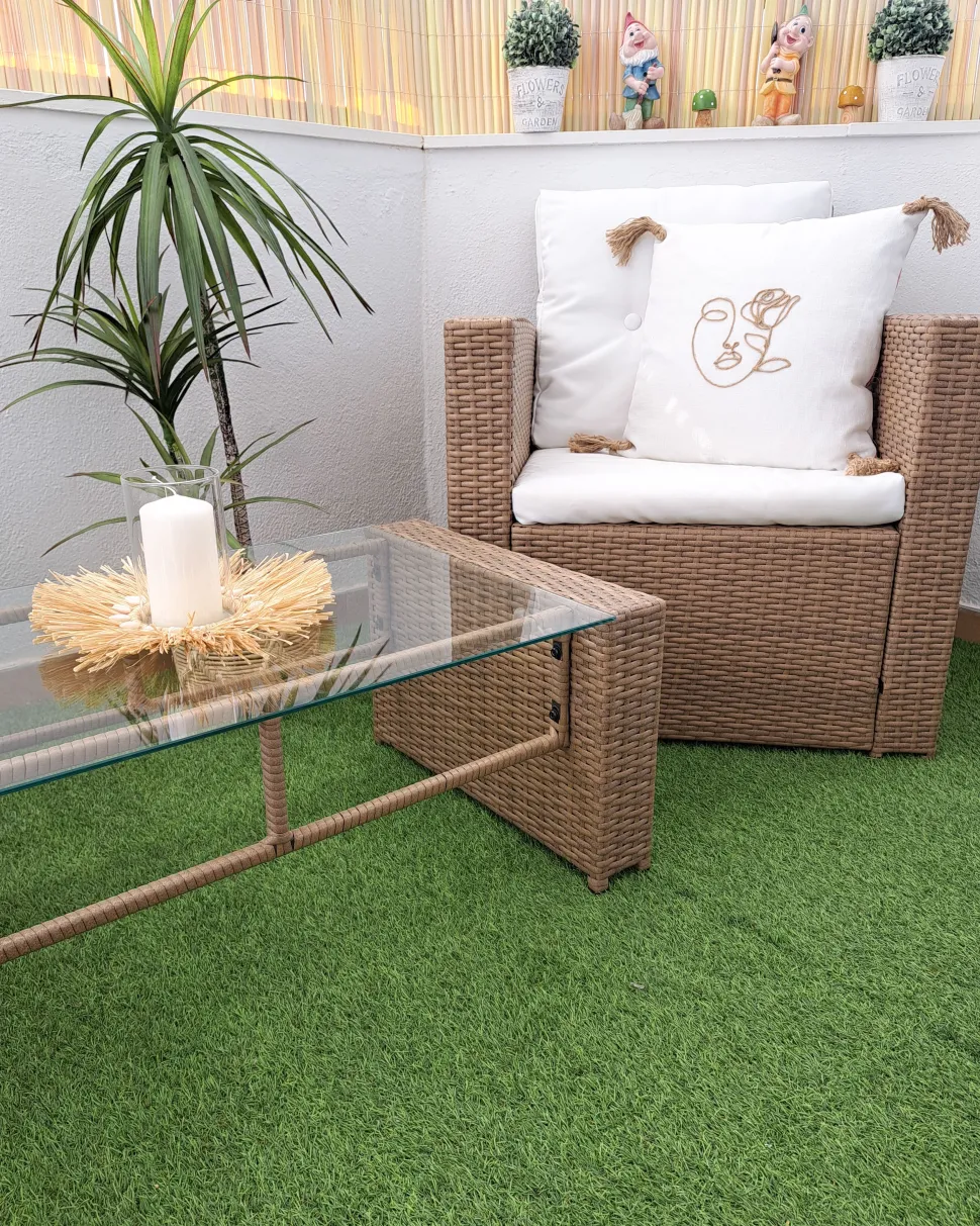 Lounge Set Rattan Hellbraun 4-Sitzer Auflagen Cremeweis Luca