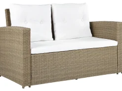 Lounge Set Rattan Hellbraun 4-Sitzer Auflagen Cremeweis Luca