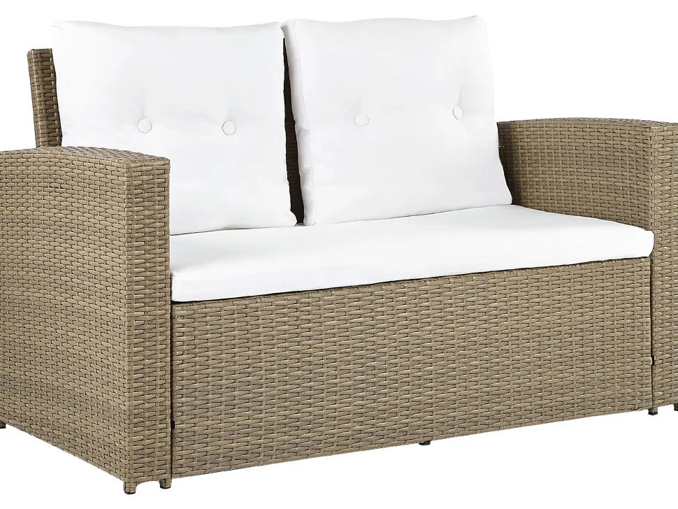 Lounge Set Rattan Hellbraun 4-Sitzer Auflagen Cremeweis Luca