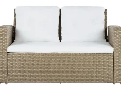 Lounge Set Rattan Hellbraun 4-Sitzer Auflagen Cremeweis Luca